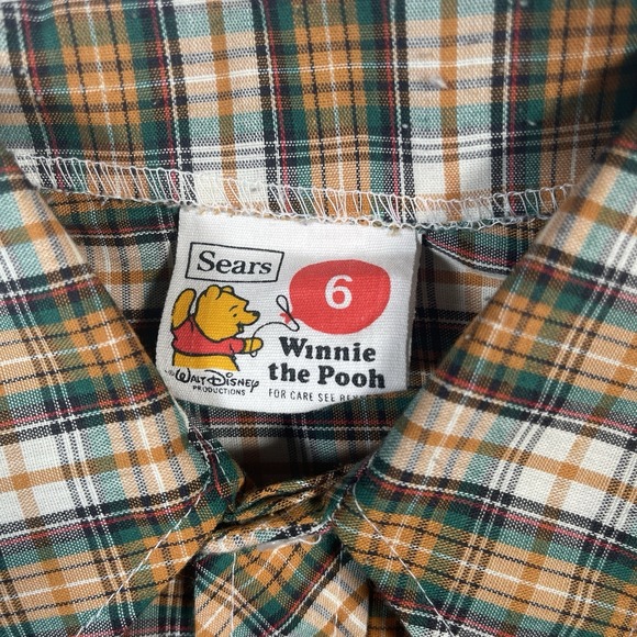 VTG 1970s Sears Winnie the Pooh Perma Prest Plaid Western Button Down Boys 6 - Picture 3 of 6